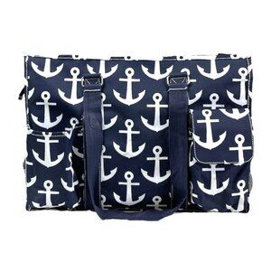 N. Gil Nautical Anchor Tote Beach Bag Blue White